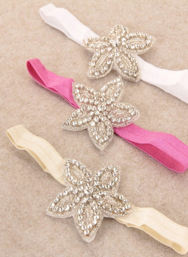 Nishine Girls White Rhinestone Flower Headband Pack Baby Christening Baptism Headband for Baby Shower Wedding Hair Accessories (Star-3 Pack) - Image 3